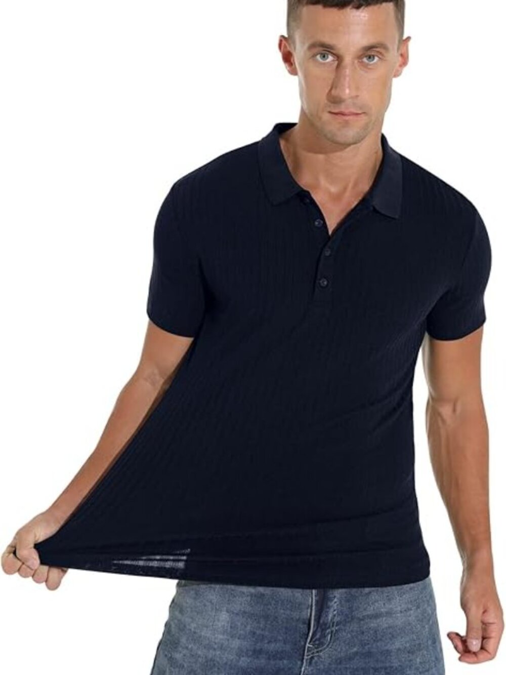 New with Tags AskDeer Muscle Slim Black Polo Shirt